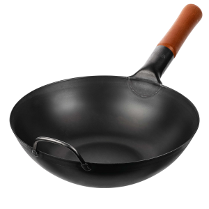 Yosukata 11,8-inch (30cm) Pre-Seasoned Black Carbon Steel Wok with Flat Bottom