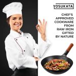 Small Yosukata 11,8-inch (30cm) Pre-Seasoned Black Carbon Steel Wok with Flat Bottom