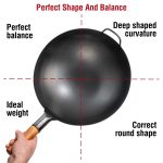 Small Yosukata 14-inch (36cm) Pre-Seasoned Black Carbon Steel Wok with Round Bottom