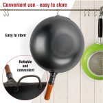 Small Yosukata 13,5-inch (34cm) Pre-Seasoned Black Carbon Steel Wok with Flat Bottom