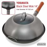Small Yosukata 13,6-inch (34,5 cm for Wok 36cm) Stainless Steel Wok Lid with Tempered Glass Insert