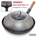 Small Yosukata 13,6-inch (34,5 cm for Wok 36cm) Stainless Steel Wok Lid with Tempered Glass Insert