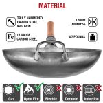 Small Yosukata 14-inch (36cm) Not Seasoned Blue Carbon Steel Wok with Round Bottom