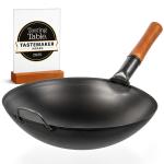 Small Yosukata 14-inch (36cm) Pre-Seasoned Black Carbon Steel Wok with Round Bottom