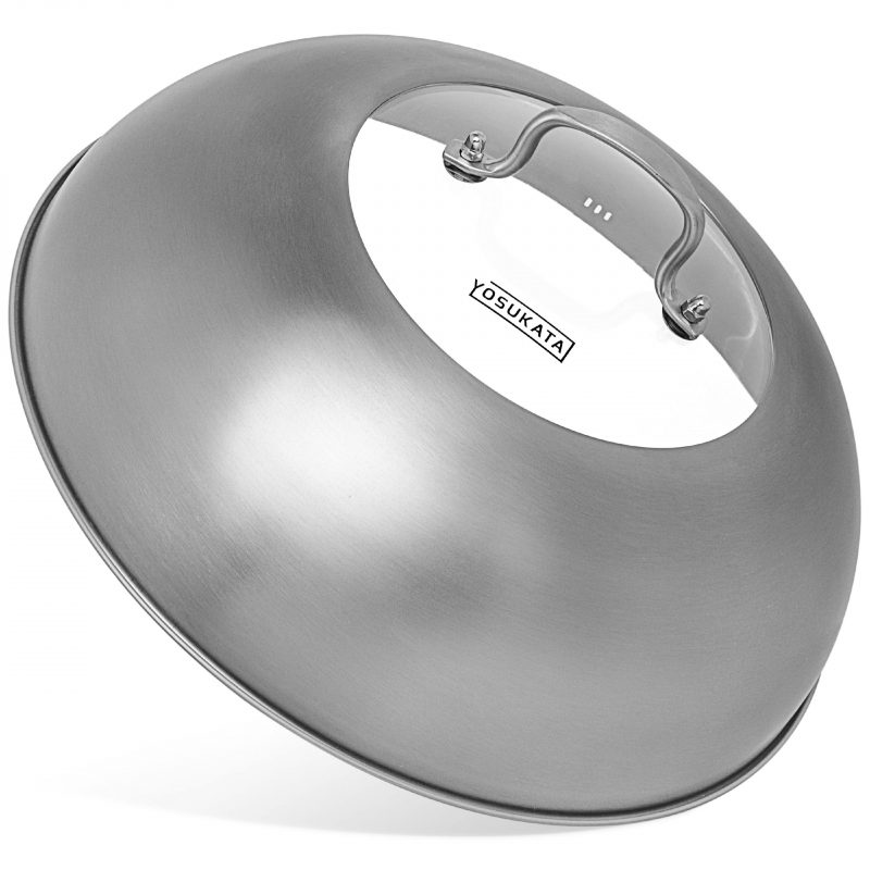 Yosukata 12,8-inch (32,5cm for Wok 34cm) Stainless Steel Wok Lid with Tempered Glass Insert