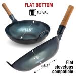 Small Yosukata 13,5-inch (34cm) Pre-Seasoned Blue Carbon Steel Wok with Flat Bottom