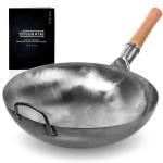 Small Yosukata 14-inch (36cm) Not Seasoned Blue Carbon Steel Wok with Round Bottom