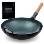 Small Yosukata 14-inch (36cm) Pre-Seasoned Blue Carbon Steel Wok with Round Bottom