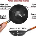 Small Yosukata 13,5-inch (34cm) Pre-Seasoned Black Carbon Steel Wok with Flat Bottom