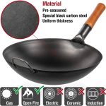 Small Yosukata 14-inch (36cm) Pre-Seasoned Black Carbon Steel Wok with Round Bottom