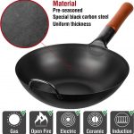 Small Yosukata 11,8-inch (30cm) Pre-Seasoned Black Carbon Steel Wok with Flat Bottom