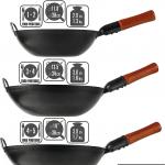 Small Yosukata 11,8-inch (30cm) Pre-Seasoned Black Carbon Steel Wok with Flat Bottom