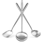 Small Yosukata Utensils Wok Set 17-inch (43cm) Spatula & Ladle & Skimmer Stainless Steel