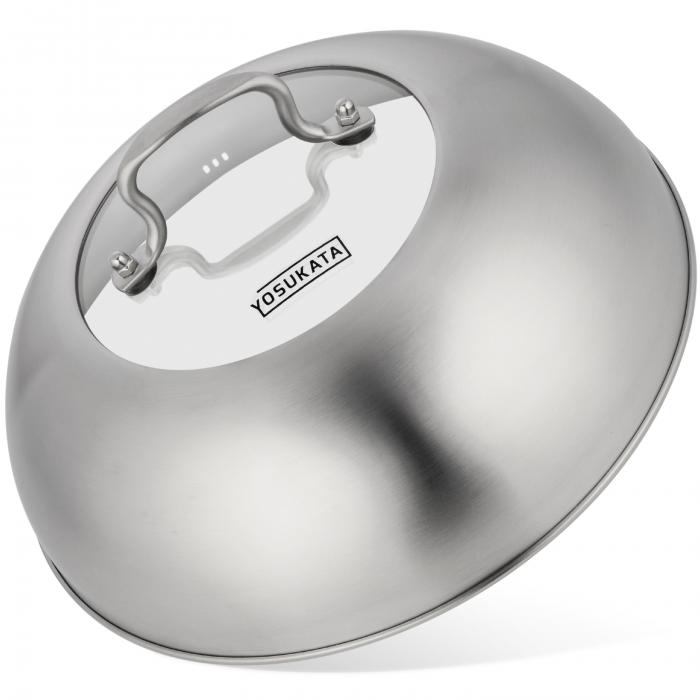 Yosukata 11.4-inch (29cm for Wok 30cm)  Stainless Steel Wok Lid with Tempered Glass Insert