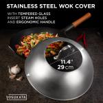 Small Yosukata 11.4-inch (29cm for Wok 30cm)  Stainless Steel Wok Lid with Tempered Glass Insert